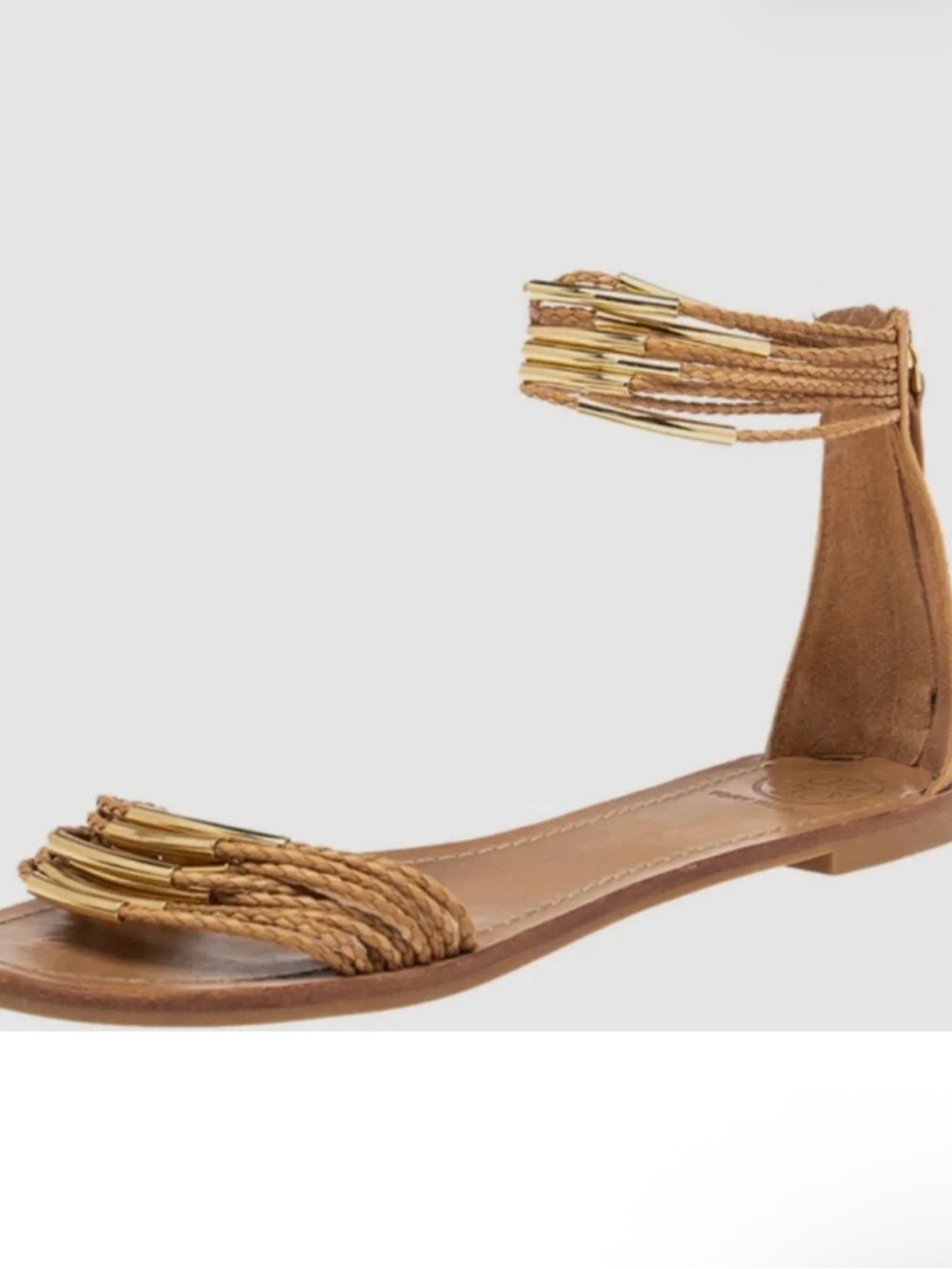 Tory Burch Tan Leather Mignon Braided Flat Sandals Size 9